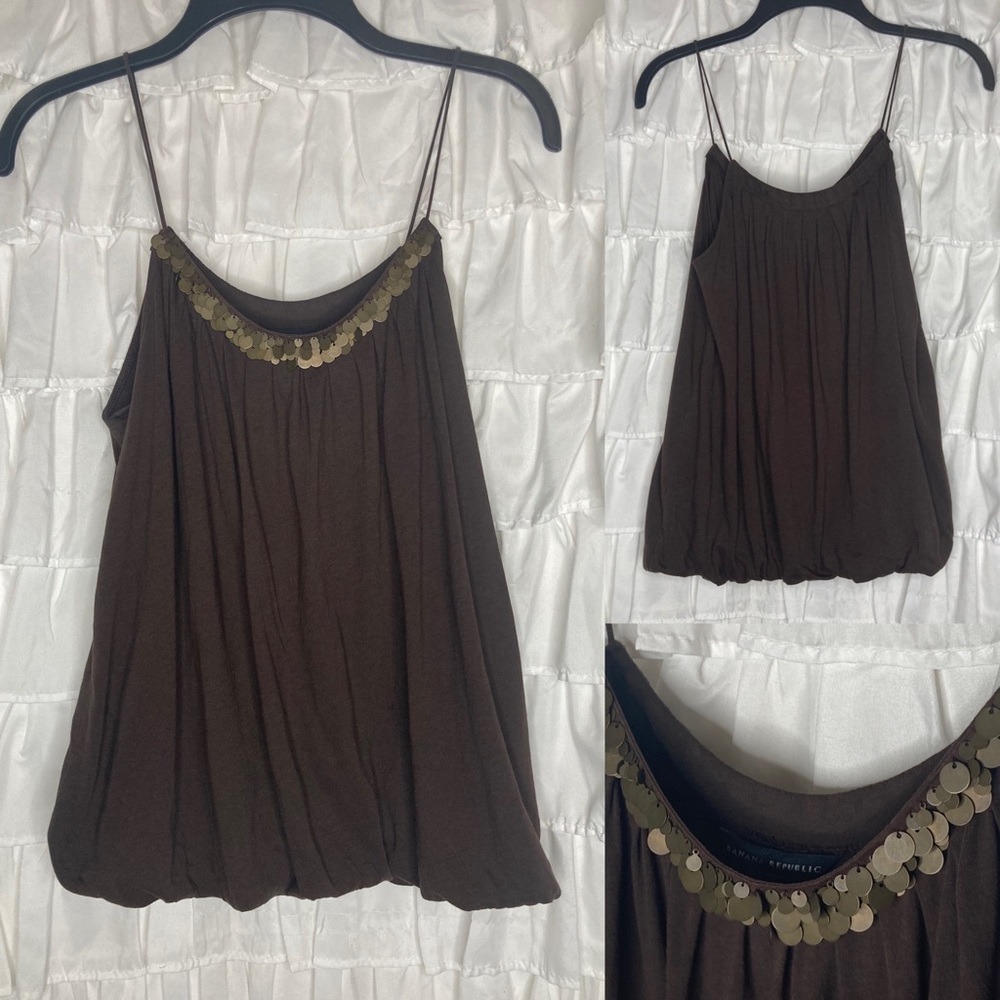 Banana Republic chocolate embellished spaghetti strap Tank size M like new!